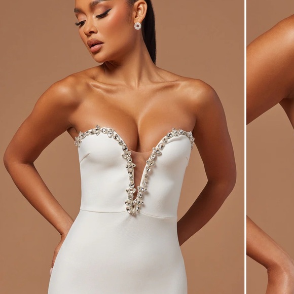 Fashion Nova white jeweled gown - Picture 2 of 8